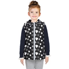 Hearts Snowflakes Black Background Kids  Hooded Puffer Vest