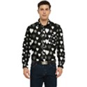 Hearts Snowflakes Black Background Men s Long Sleeve Pocket Shirt  View1