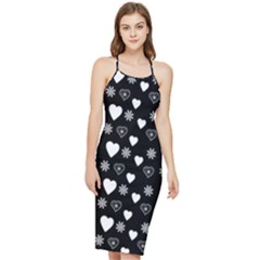 Hearts Snowflakes Black Background Bodycon Cross Back Summer Dress