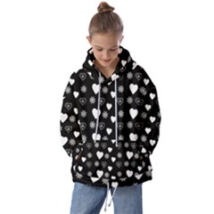 Hearts Snowflakes Black Background Kids  Oversized Hoodie by Jancukart