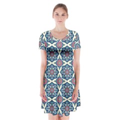 Mandala Seamless Background Texture Short Sleeve V-neck Flare Dress