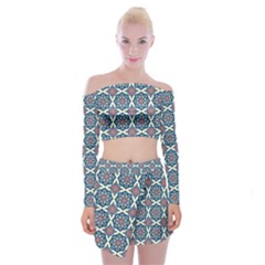 Mandala Seamless Background Texture Off Shoulder Top With Mini Skirt Set