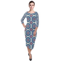 Mandala Seamless Background Texture Quarter Sleeve Midi Velour Bodycon Dress