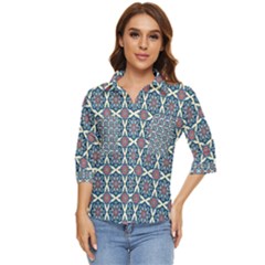 Mandala Seamless Background Texture Women s Quarter Sleeve Pocket Shirt