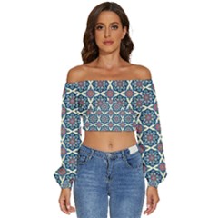 Mandala Seamless Background Texture Long Sleeve Crinkled Weave Crop Top