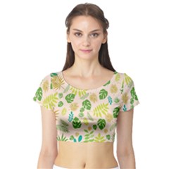 Tropical Leaf Leaves Palm Green Short Sleeve Crop Top