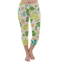 Tropical Leaf Leaves Palm Green Capri Winter Leggings 