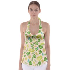 Tropical Leaf Leaves Palm Green Babydoll Tankini Top by Jancukart