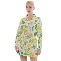 Tropical Leaf Leaves Palm Green Women s Long Sleeve Casual Dress