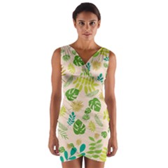 Tropical Leaf Leaves Palm Green Wrap Front Bodycon Dress by Jancukart