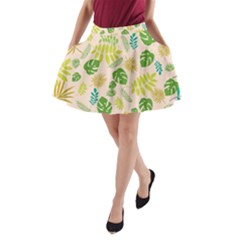 Tropical Leaf Leaves Palm Green A-line Pocket Skirt