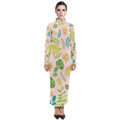 Tropical Leaf Leaves Palm Green Turtleneck Maxi Dress