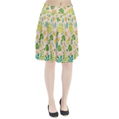 Tropical Leaf Leaves Palm Green Pleated Skirt by Jancukart