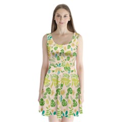 Tropical Leaf Leaves Palm Green Split Back Mini Dress 