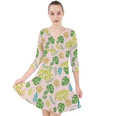 Tropical Leaf Leaves Palm Green Quarter Sleeve Front Wrap Dress by Jancukart