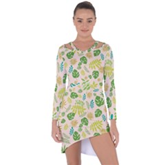 Tropical Leaf Leaves Palm Green Asymmetric Cut-out Shift Dress