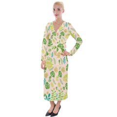 Tropical Leaf Leaves Palm Green Velvet Maxi Wrap Dress