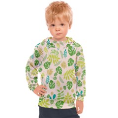 Tropical Leaf Leaves Palm Green Kids  Hooded Pullover by Jancukart