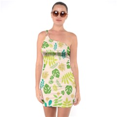 Tropical Leaf Leaves Palm Green One Shoulder Ring Trim Bodycon Dress