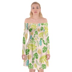 Tropical Leaf Leaves Palm Green Off Shoulder Skater Dress