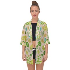 Tropical Leaf Leaves Palm Green Open Front Chiffon Kimono