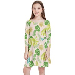 Tropical Leaf Leaves Palm Green Kids  Quarter Sleeve Skater Dress