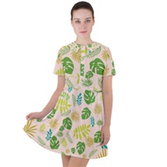 Tropical Leaf Leaves Palm Green Short Sleeve Shoulder Cut Out Dress 