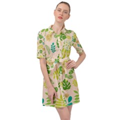 Tropical Leaf Leaves Palm Green Belted Shirt Dress by Jancukart