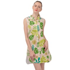 Tropical Leaf Leaves Palm Green Sleeveless Shirt Dress by Jancukart