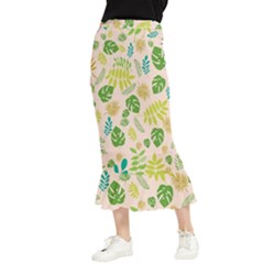 Tropical Leaf Leaves Palm Green Maxi Fishtail Chiffon Skirt