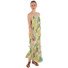 Tropical Leaf Leaves Palm Green Cami Maxi Ruffle Chiffon Dress