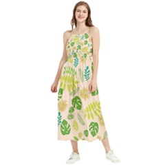 Tropical Leaf Leaves Palm Green Boho Sleeveless Summer Dress