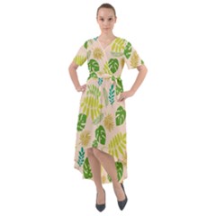 Tropical Leaf Leaves Palm Green Front Wrap High Low Dress by Jancukart