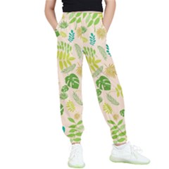 Tropical Leaf Leaves Palm Green Kids  Elastic Waist Pants