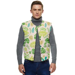 Tropical Leaf Leaves Palm Green Men s Short Button Up Puffer Vest	