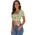 Tropical Leaf Leaves Palm Green Short Sleeve Square Neckline Crop Top  View2