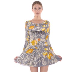 Fabric Floral Background Long Sleeve Skater Dress