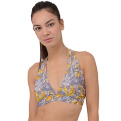 Fabric Floral Background Halter Plunge Bikini Top