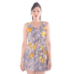 Fabric Floral Background Scoop Neck Skater Dress