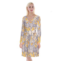 Fabric Floral Background Long Sleeve Velvet Front Wrap Dress