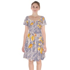 Fabric Floral Background Short Sleeve Bardot Dress