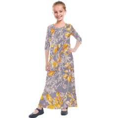 Fabric Floral Background Kids  Quarter Sleeve Maxi Dress