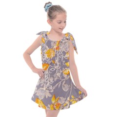 Fabric Floral Background Kids  Tie Up Tunic Dress