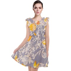 Fabric Floral Background Tie Up Tunic Dress