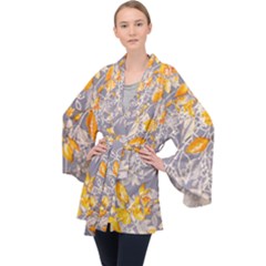 Fabric Floral Background Long Sleeve Velvet Kimono 