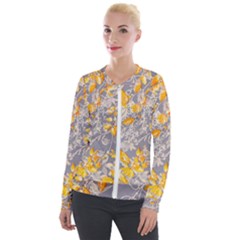 Fabric Floral Background Velvet Zip Up Jacket