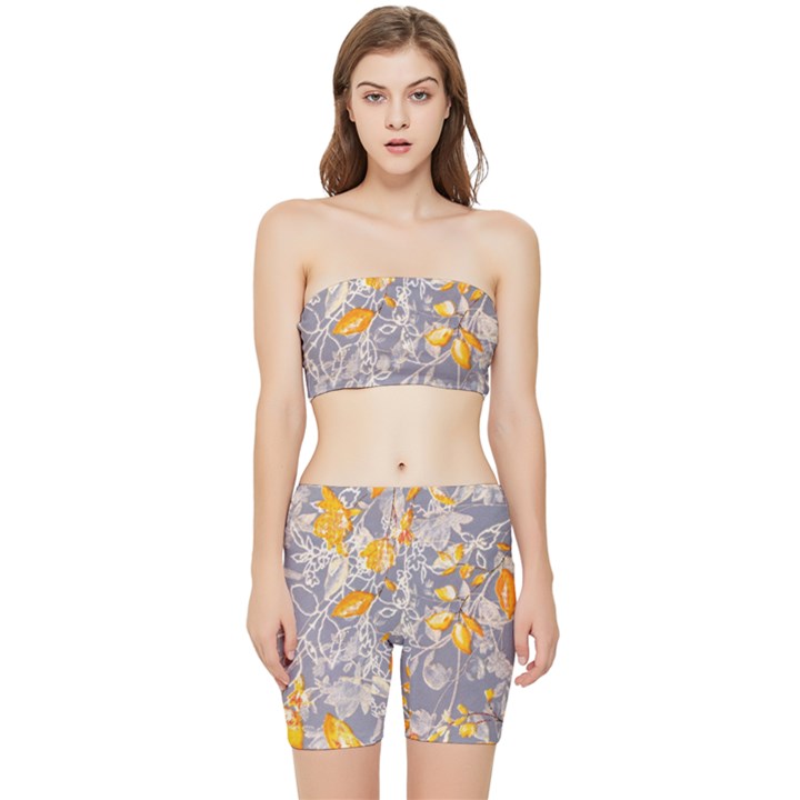 Fabric Floral Background Stretch Shorts and Tube Top Set