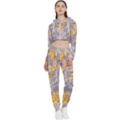 Fabric Floral Background Cropped Zip Up Lounge Set