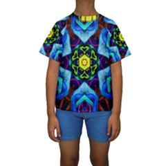 Abstract Kaleidoscope Digital Kids  Short Sleeve Swimwear