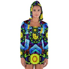 Abstract Kaleidoscope Digital Long Sleeve Hooded T-shirt